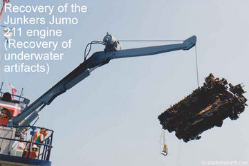 Scuba diving story of the recovery of the Junkers Jumo 211 (recovery of underwater artifacts)